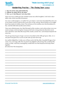 Worksheets for kids - handwriting-practise-the-closing-door-similies